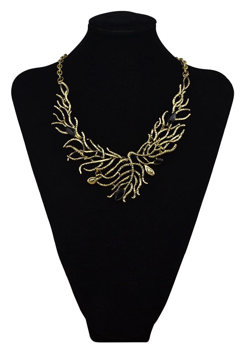 N-6039 2016 Newest Tree Branch Shape Black Resin Bead Vintage Gold_Silver Plated Chain Statement Choker Necklaces Women Jewelry, statement necklace - idealway_img1.cdn.tradew.com_7