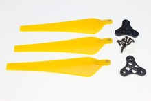 F11020-A 1 Set 12*4.5 Yellow Folding Nylon 3-Propeller Prop CW with 0328 Base Mount for Drone RC Multicopters