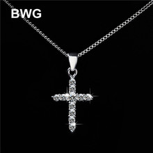 BWG Fashion Jewelry Silver Cross Necklace Pendant With Clear Cubic Zirconia Fashion Necklace For Women XL1001