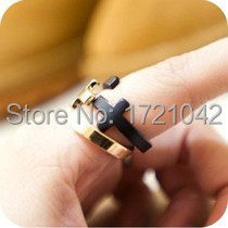 European and American punk retro trend metallic opening gold cross ring for women Free shipping