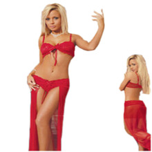 Sexy Women Lace Lingerie Sets Two-Piece Spaghetti Strap Strapless Bra Long Cardigan Dress Transparent Erotic Costumes femininas