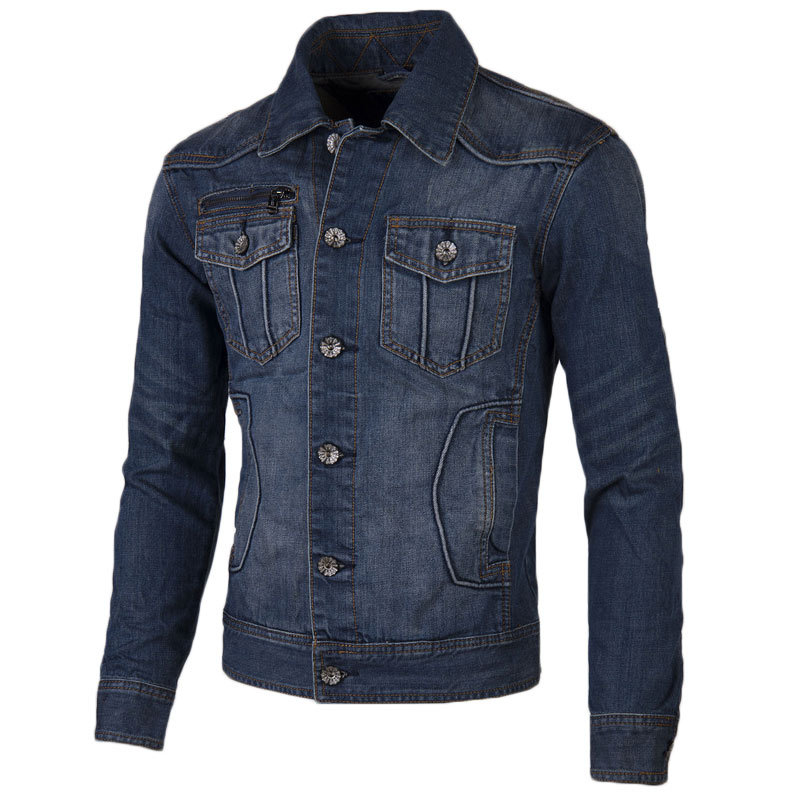 2015 New Arrival Autumn Winter Demin Jacket Men Fashion Design Blue Single Breasted Mens Slim Fit Jeans Jacket Brand Men Clothes