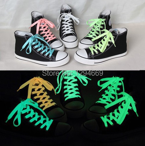 HOT !!2014 new one pair sport luminous shoelace glow in the dark color fluorescent flat shoe laces 120cm 5 colors