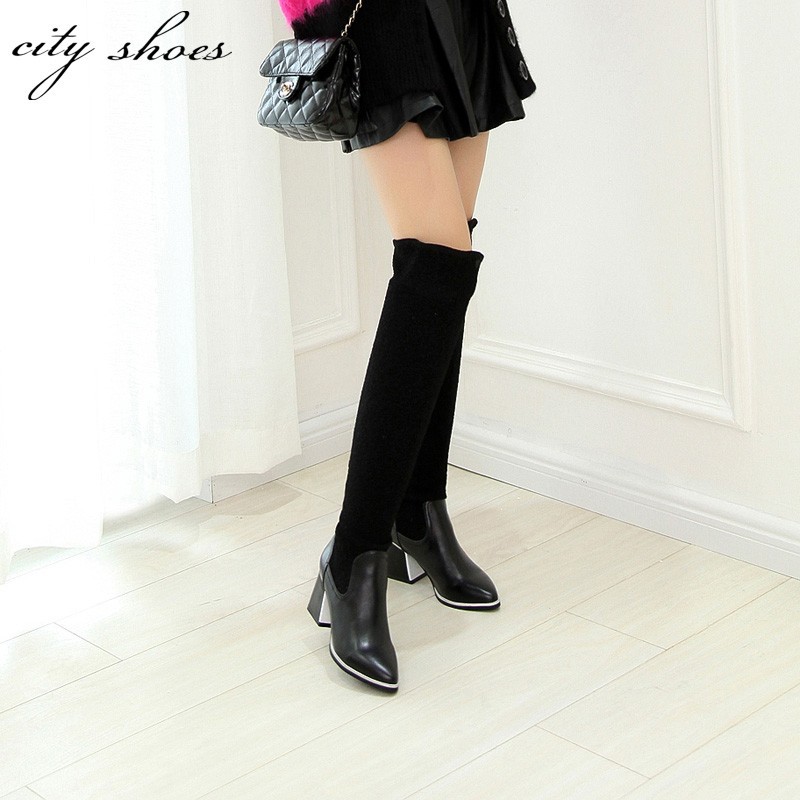 2015 New Winter Women Over Knee Black Boots Fashion Ladies Square