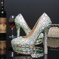 High Heel Crystal Pumps Wedding Bridal Rhinestone Shoes Formal Platform Party Dress Shoes Plus Size 34