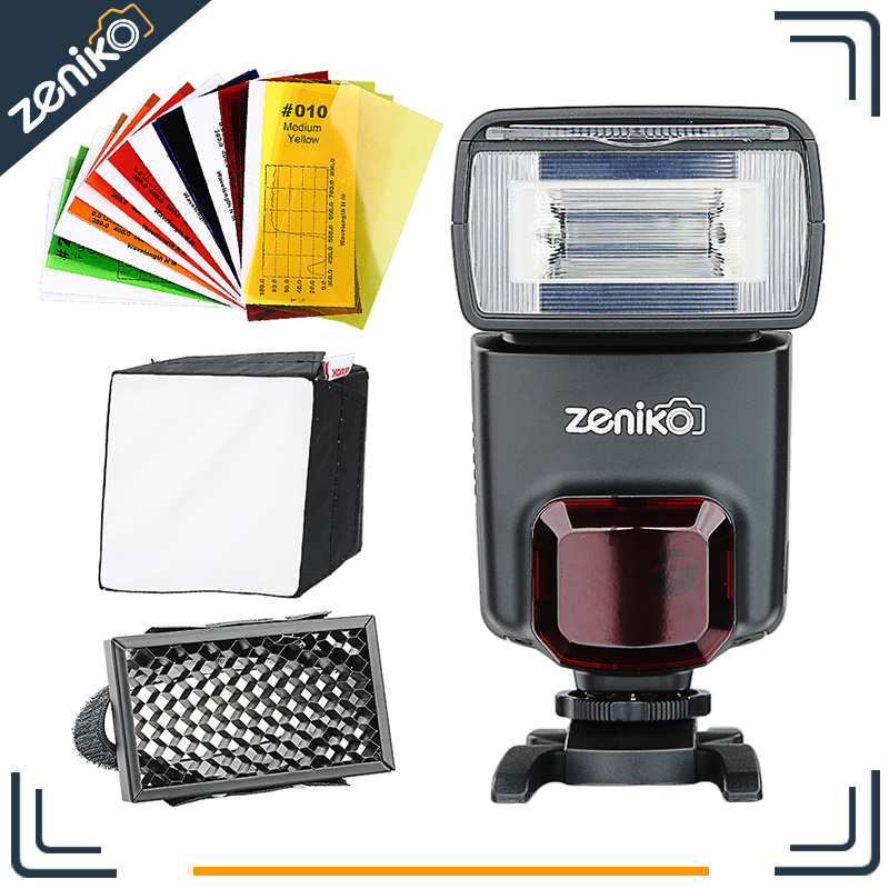 Фотография Zeniko ZT330 Camera Flash GN33 Speedlite & Mini Softbox Honeycomb Grid Color Filters