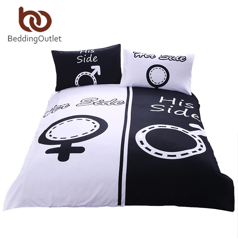 BeddingOutlet His & Her Side Bedding Set Black Bedspread Printed Quilt Bed Cover 3Pcs Queen King couvre lit Best Sell