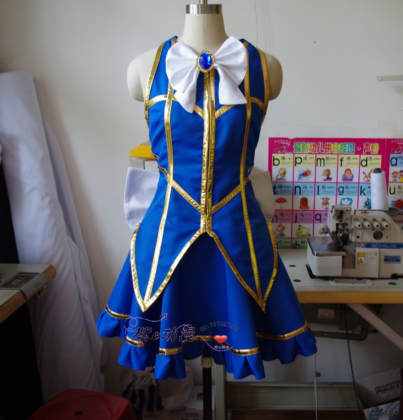 costume made New Anime Fairy Tail Lucy Heartfilia Cosplay Blue Gold Costume