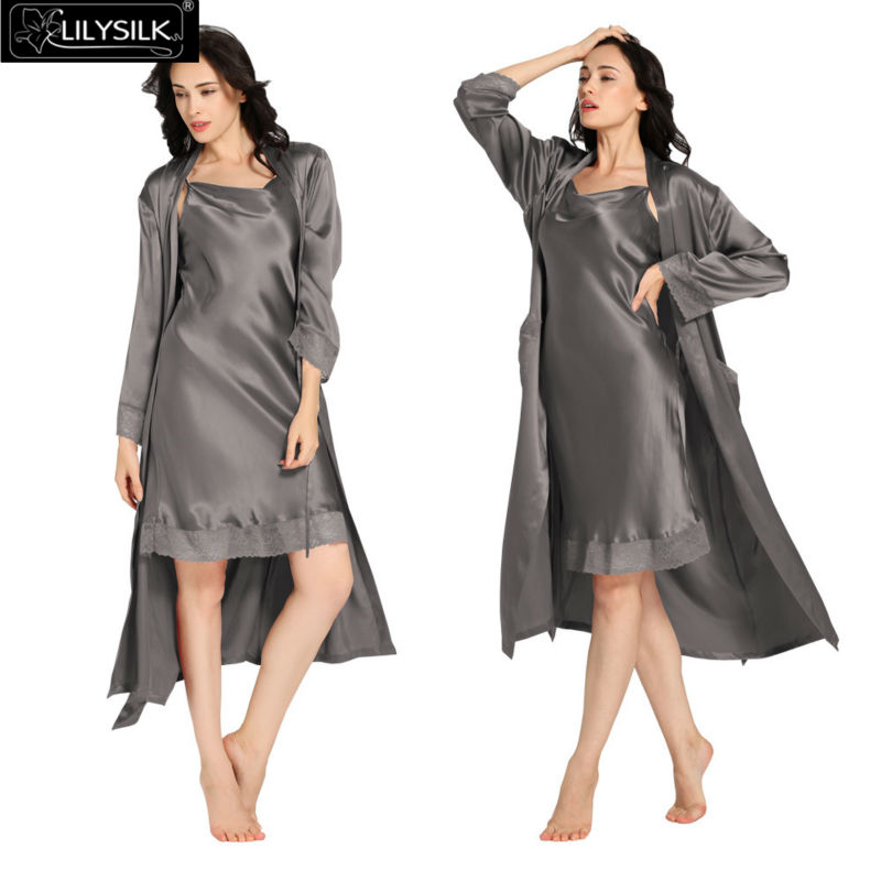 1000-dark-gray-22-momme-lace-long-silk-nightgown--dressing-gown-set