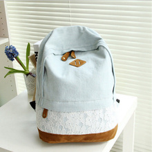 2015 Fashion Fresh Lace Denim Women’s Canvas Backpack School bag For Girl Ladies Teenagers Casual Travel bags Schoolbag Bagpack