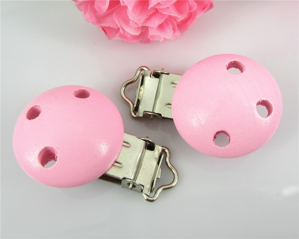 Free-shipping-6pcs-Wholesale-wooden-baby-pacifier-clips-round-pink-for-decorations-55mm-x-29mm