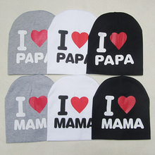 20cm 2016 Fashion Autumn Baby Hat Knitted Warm Cotton Toddler Beanie Baby Cap Kids Girl Boy I Love Papa Mama Print Kid Hats