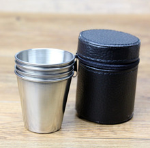 4 Pieces 80ml Beer Cups with Bag Stainless Steel Cup Travle Water Cup Metal Mug