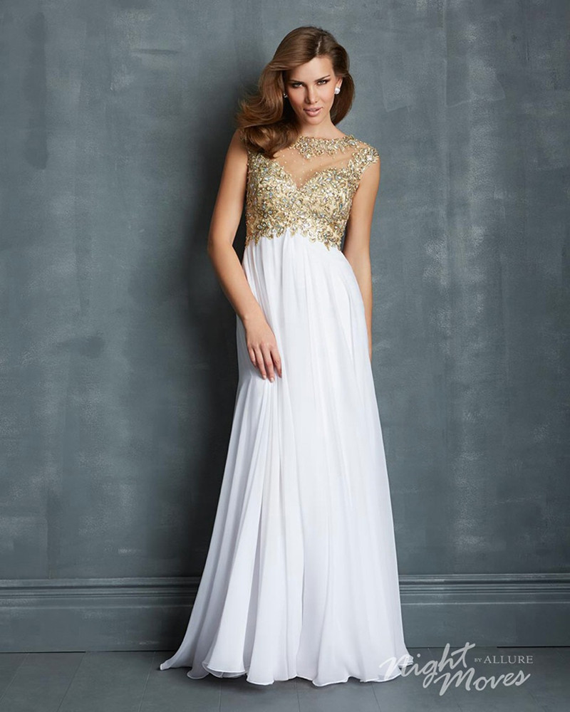 white and gold prom dresses