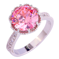 lingmei Wholesale Romantic Love Sweet Style Fashion Gift Round Cut Pink & White Sapphire 925 Silver Ring Size 6 7 8 9 10 11