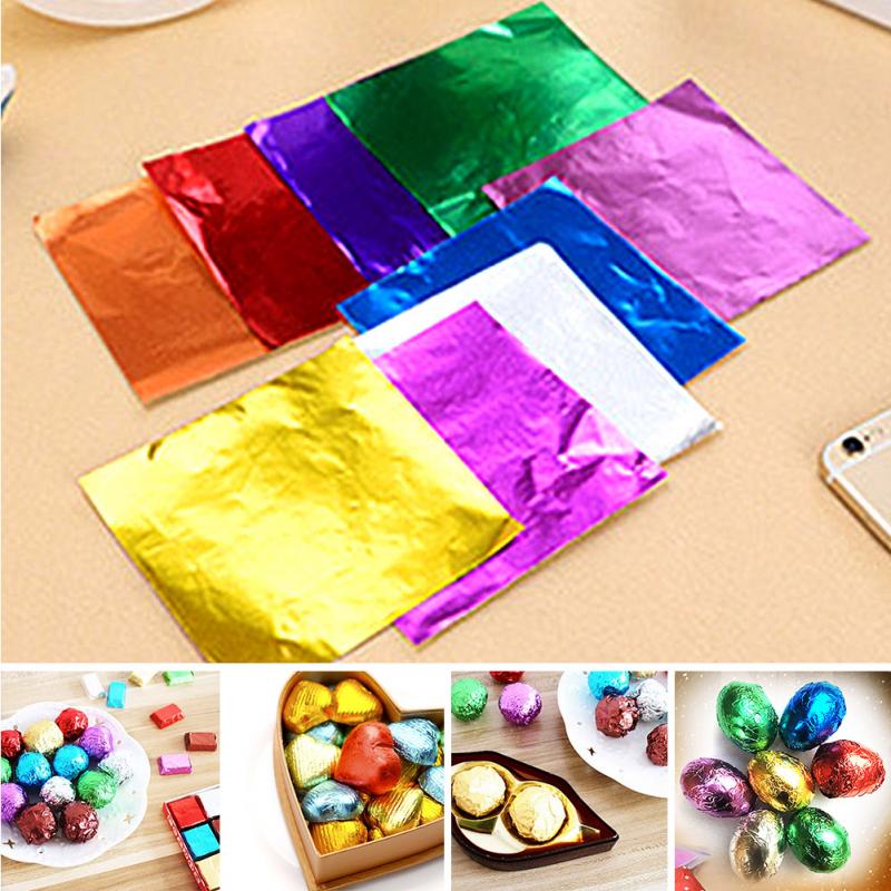 100pcs Square Foil Wrappers Package Sweets Candy Chocolate Lolly Wedding Decor