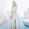 Luxury Powder Blue Muslim Wedding Dress 2017 Beaded Crystal Pearls Romantic Tiffany Wedding Formal Gowns Muslim