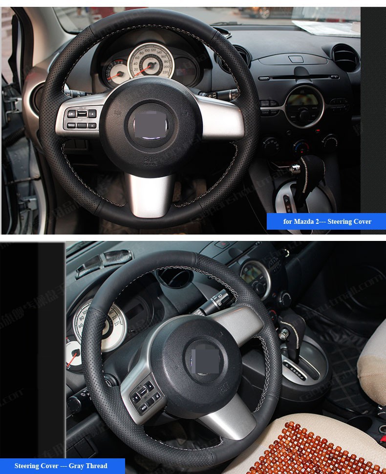 for Mazda 2 Black Leather Steering Wheel Cover