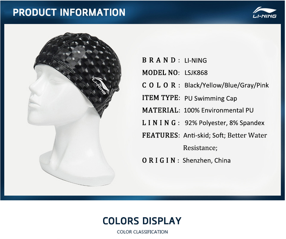2019 Wholesale LI NING Waterproof Swimming Caps For Men Swim Hat For