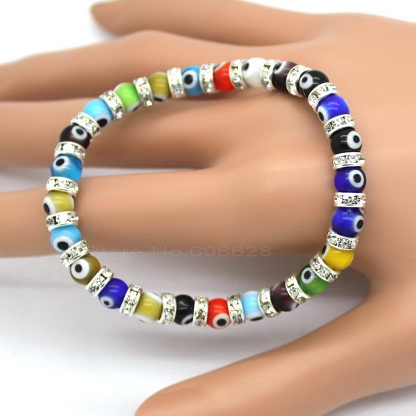 Hot Black Evil Eye Men and Women Bracelets Composed Of Eye Glass Beads and 6 mm