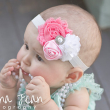 1 Pieces Newborn Baby Pearl Rose Flower Hair Band Baby Headband Ribbon Elasticity Hair Accessories Headwear W172