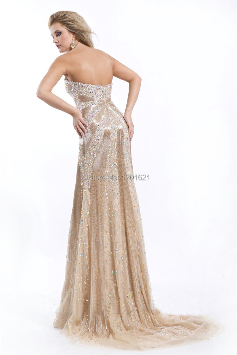 Sparkle 2015 fashion strapless sexy backless beading evening dresses luxury modern long house formal party gowns