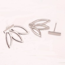 2016 Summer Women Ear Jacket Alloy T Bar Hollow Out Leaves Front and Back Stud Earring