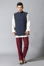 Chinese style vintage pure linen Vest Autumn Winter Padded Cotton Waistcoat Single Breasted Sleeveless Coat Men colete 72301