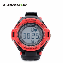 Digital del ritmo cardíaco reloj con cinturón de pecho elástica – negro + rojo