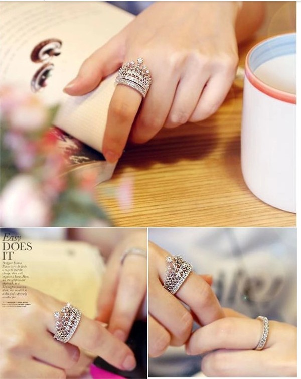 Crystal Rhinestone Crown Ring For Women Cute Elegant Luxury CZ Diamond Party Engagement Party Ring