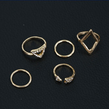 Hot Sale 2015 Vintage Punk14K Gold Silver Plated Crystal Geometric Triangle Mid Finger Rings 5pcs Set