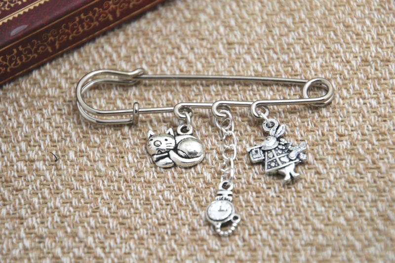 12pcs Alice in Wonderland I m late themed charm font b kilt b font pin brooch