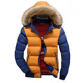 Patchwork Winter Jacket Men Warm Cotton padded jacket Parkas Casual Fur Collar Thick Hooded Detachable Cap