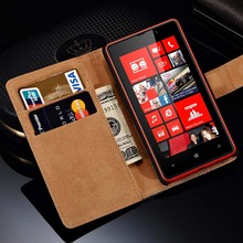 Genuine Leather Case for Nokia Lumia 820 Wallet Style Flip Stand Leather Cover with Card Holder
