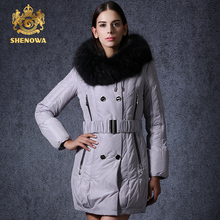 2015 new women s SHENOWA raccoon fur collar thickening a down jacket white duck winter coat