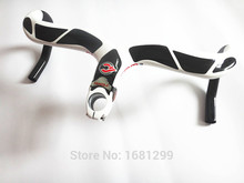 Newest white red Road bike carbon handlebar full carbon fibre bicycle handlebar and stem integrated with computer stent holes