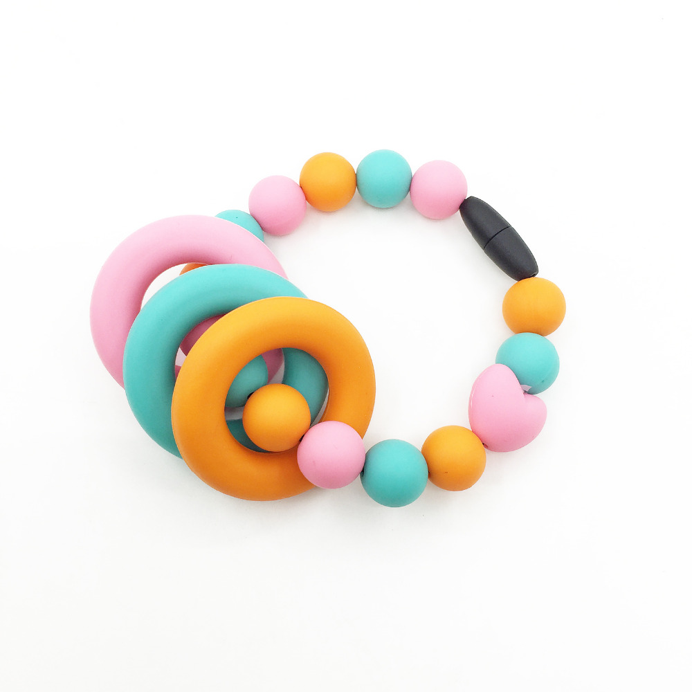 Silicone Teething Ring Toy in Peach Chewable Teether Silicone Teething Baby Shower Gift Sensory Colour Rainbow Chewable Toy