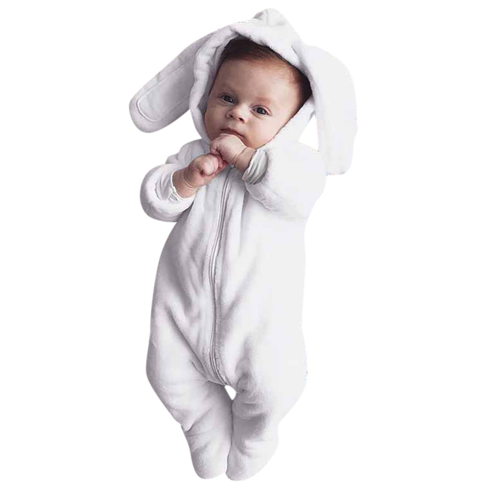 Newborn Baby Boy Girl Kids Fleece Rabbit Romper Jumpsuit Bodysuit Clothes Outfit 