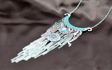 Bohemian vintage silver moon beads big flower pendant necklace long chain fringe necklace ethnic female tribal