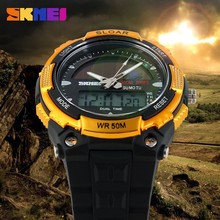 Mens de lujo de doble movimiento deportivo Digital militar analógico relojes 50 M impermeable relogio masculino energía Solar Skmei reloj