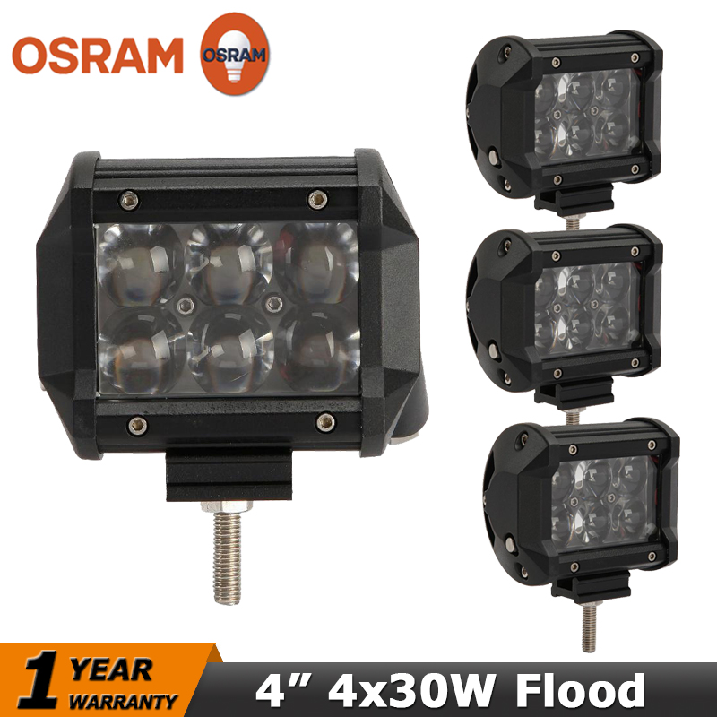 4PCS OSRAM 30W Flood LED Work Light Bar 4 inch Trucks Wagon ATV SUV 4x4 Offroad LED Driving Light Fog Lamp 12V 24V
