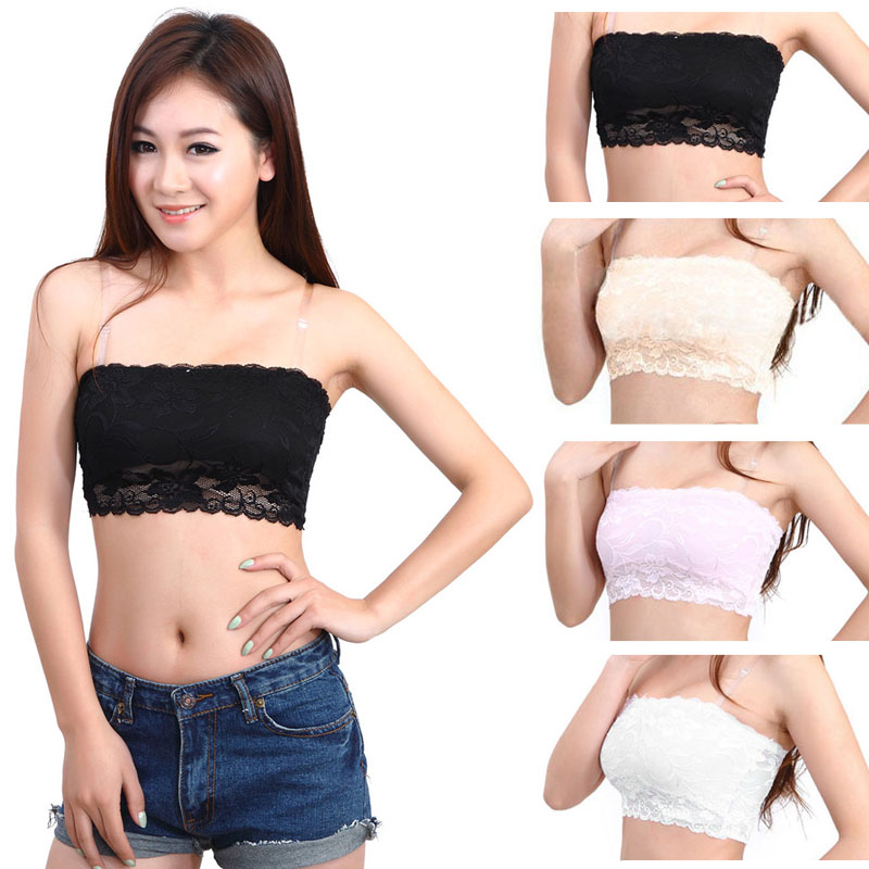 Hot Sexy Ladies Casual High Elastic Lace Solid Strapless Seamless Boob Tube Top