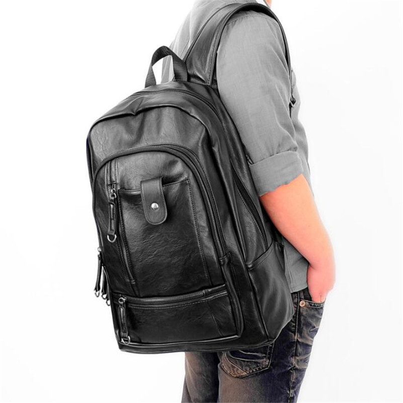 Фотография Men Fashion Casual PU Leather Backpacks England Vintage Style Collage School Bag For Teenagers Laptop Bag Mochila S311