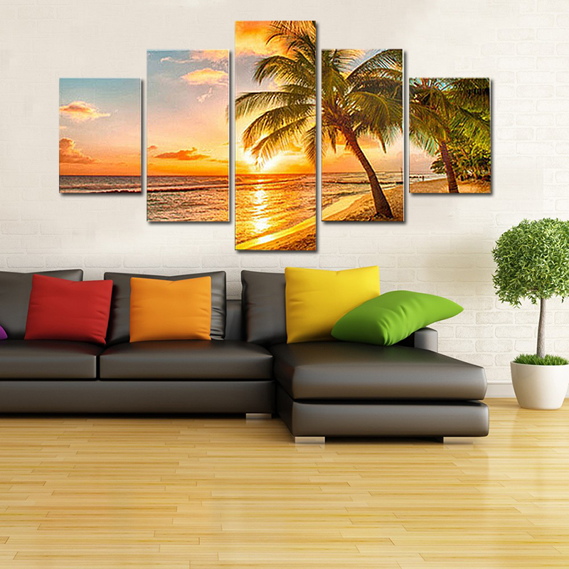 Unframed 5pcs Beach Sunset Seascape Modern Home Wall Decor Canvas HD Print Picture Artwork For Living Room Decor