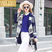 2015 women’s clothing wool coat autumn and winter long woolen coat outerwear Turn-down collar patchwork woolen overcoat female