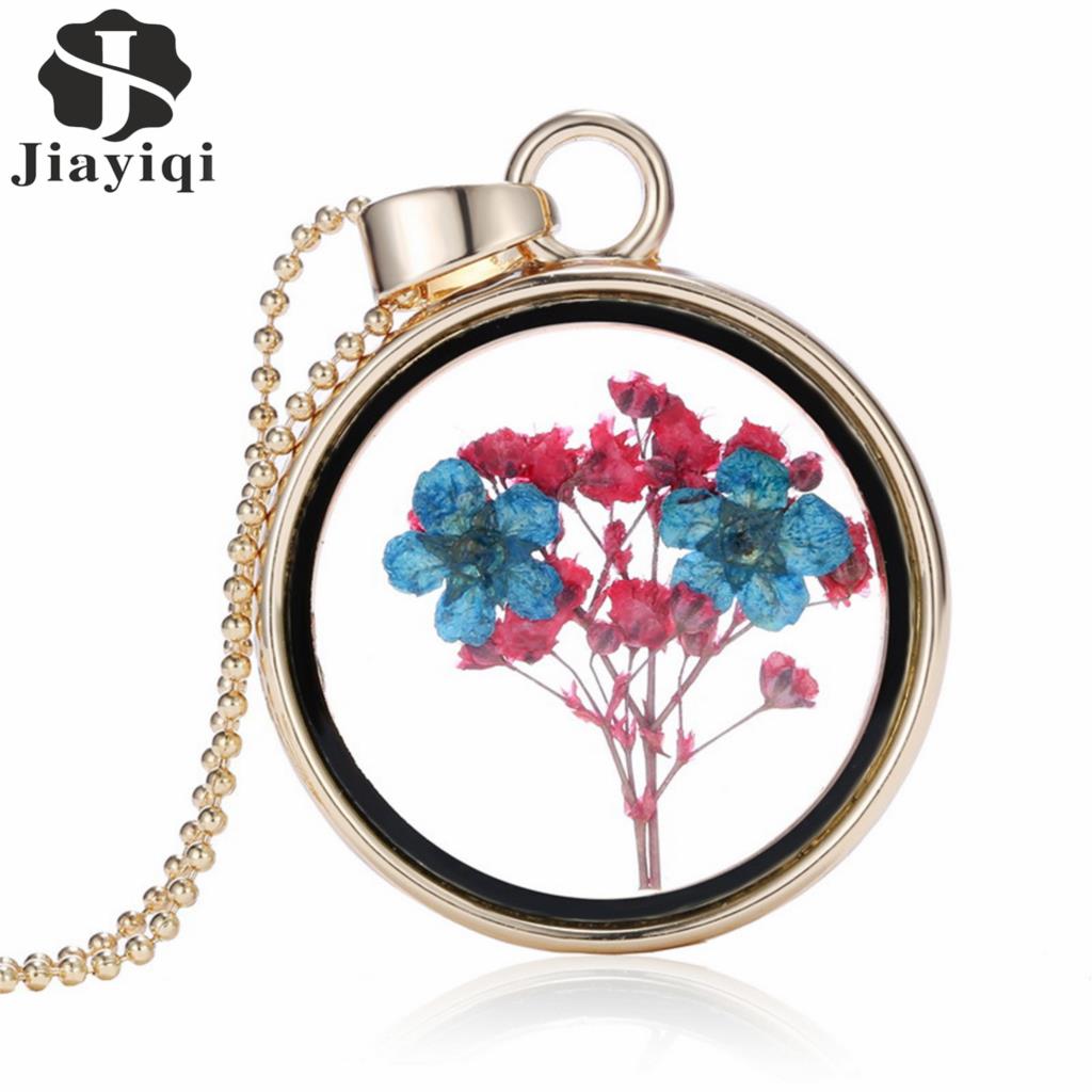 2015 Fashion Romantic Collares Dry Flowers Glass Long Statement Necklace Pendants Fine Jewelry For Women Accessories
