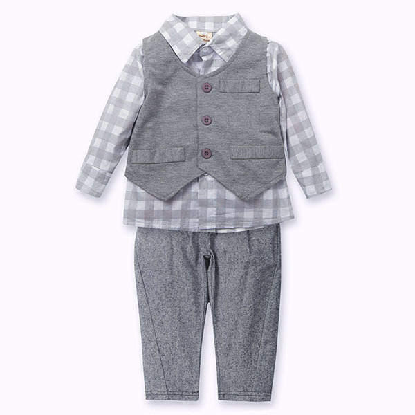 New Child Clothesborn baby boy Grey Waistcoat + Pants + Shirts clothes sets Suit 3PCS Hot Free Shipping