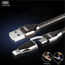 LED Light Luxury Brand 2-in-1 Sync Data Charger Cable Micro +8pin USB Android &ios for iPhone 5 6 Samsung Sony LG Aluminum Metal