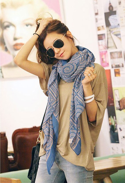 1PC 100 180cm bohemian style multi circle printed long retro cotton blend scarves WJ 186