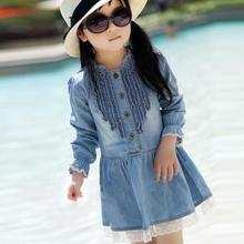 Kids Girls Toddlers Fashion Buttons Demin Baby Tops Shirts Dresses for 2-7Y